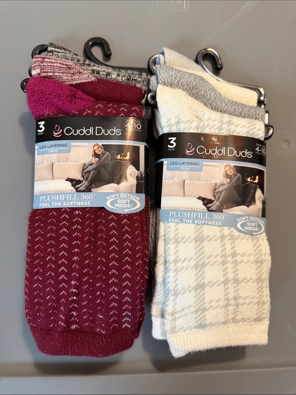 Cuddl Duds Plushfill Crew Socks - Burgundy & Cream (2 packs of 3Pairs)